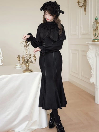 with Mermaid Dress Kei-inspired Two-Piece Elegant Cape Black Jirai False