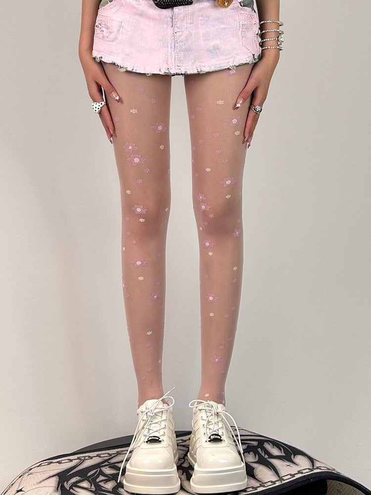 Tights Black/Pink/Purple Pattern Floral