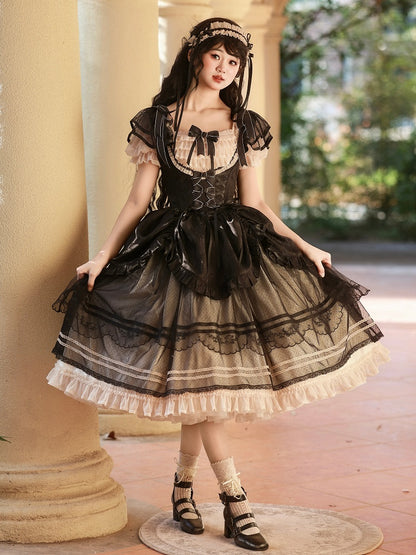 Eleganter Lolita-Pulloverrock mit Korsett und Basken-Taille unter der Brust