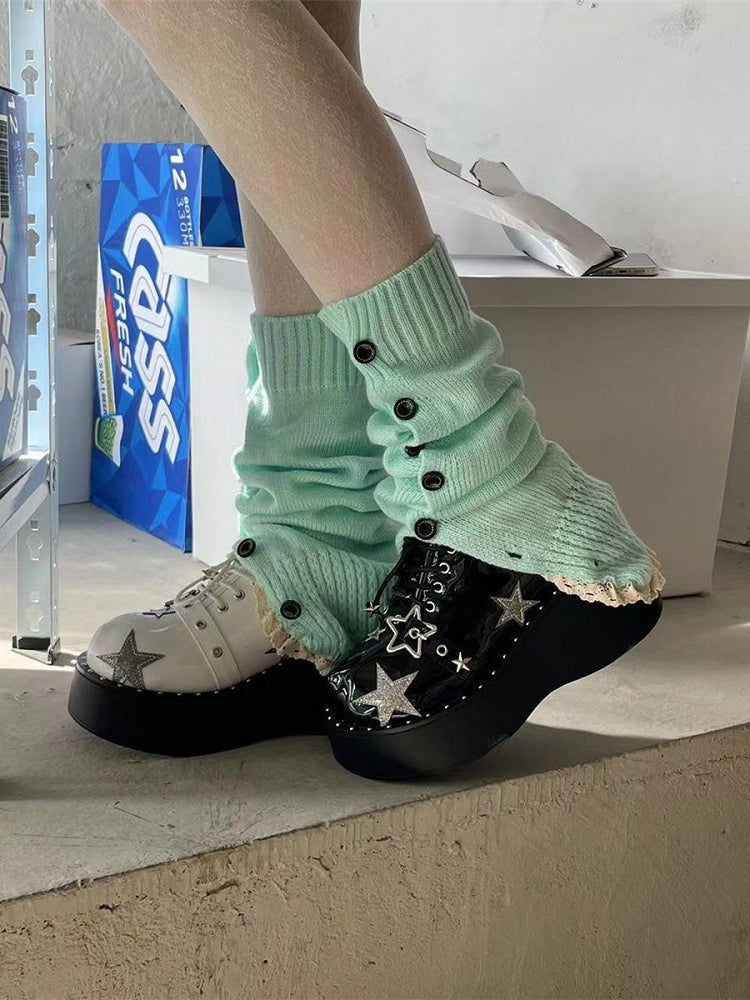 9 Color Options Lace Trim Knitted Leg Warmers with Buttons