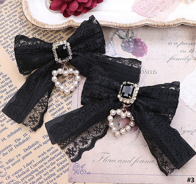Lace 5 Color Options Heart Hairclip Bowknot Jirai Kei Charm