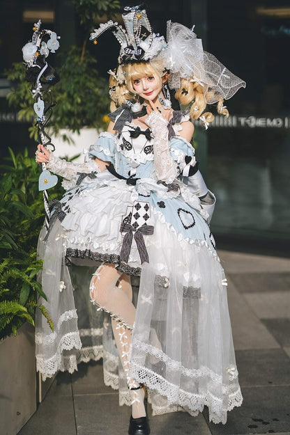 Alice in Wonderland Off-Shoulder Lolita Dress with Playing Card Appliques - Hinana Queena