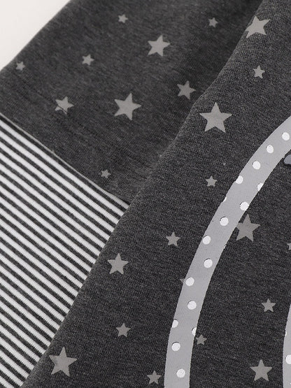 Otaku Style Gray Two-Piece Look Round Neck Long Sleeve Shirt with Bunny & Star Motif - Languid Park