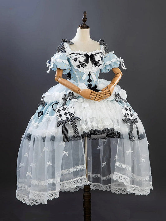Alice in Wonderland Off-Shoulder Lolita Dress with Playing Card Appliques - Hinana Queena