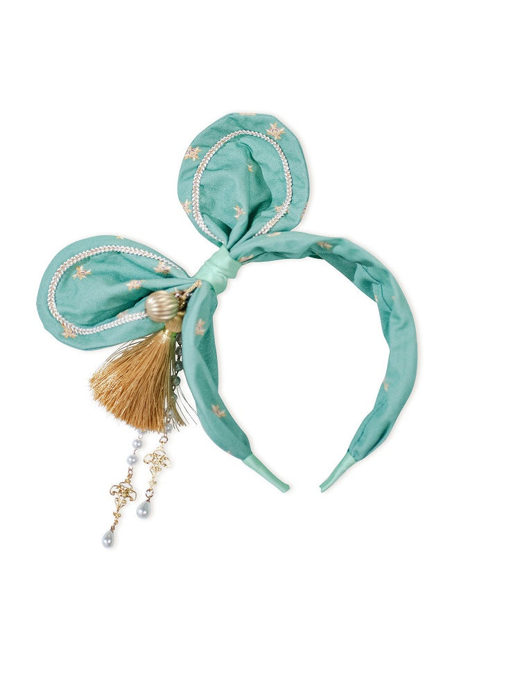 Ear-Shaped Bow Headpiece with Chain and Tassel Accents - Crucis Universal Tailor Company