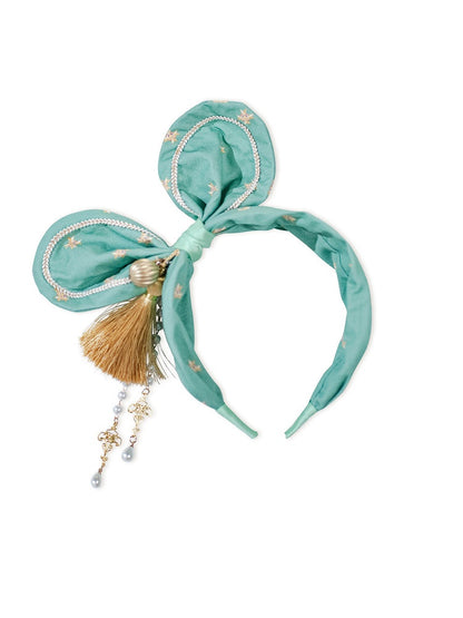 Ear-Shaped Bow Headpiece with Chain and Tassel Accents - Crucis Universal Tailor Company