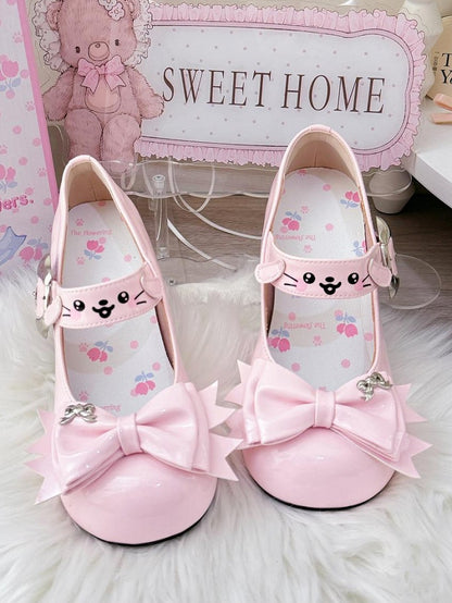 - Mid-heel Sweet Puppy Theme Mary with Dog Janes PU Lolita Pink