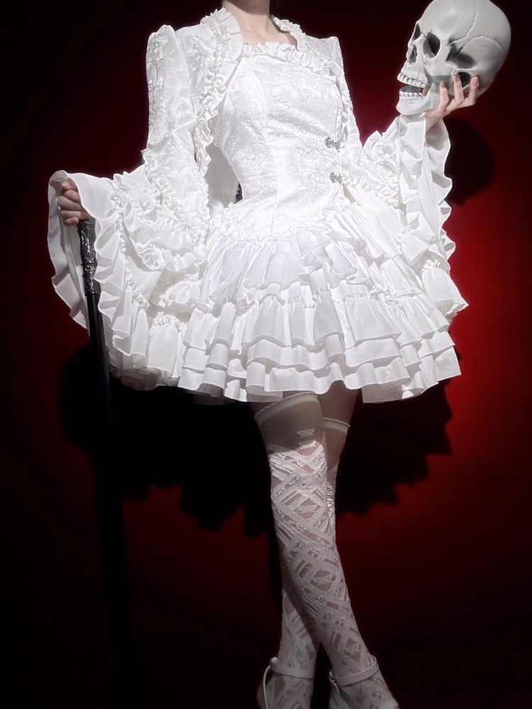 White Gothic Lolita Bell Sleeves Cutout Back Bolero