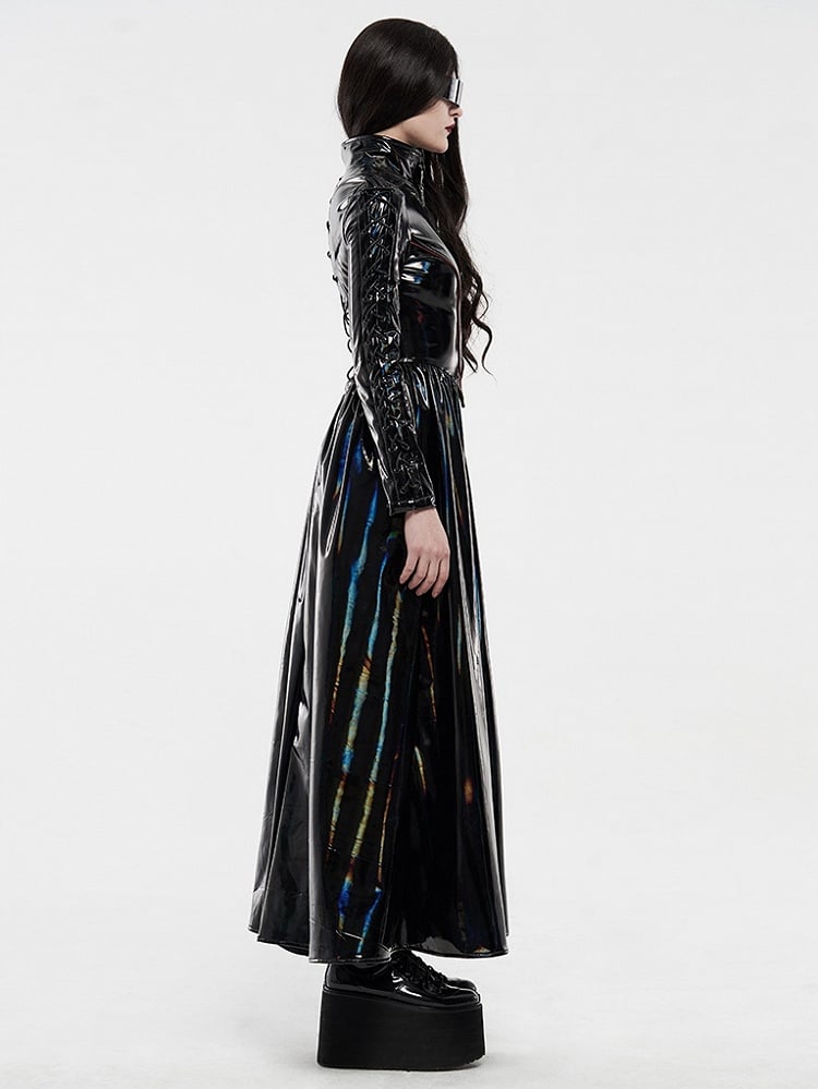 Black Rococo Long Bright Laser Cyber Coat