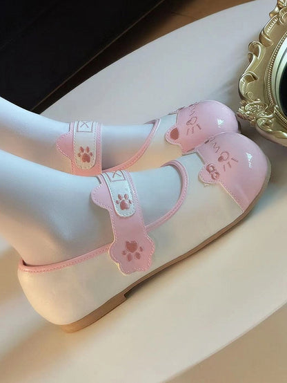 Leather Round PU Toe - with Flats Pink Sweet Lolita