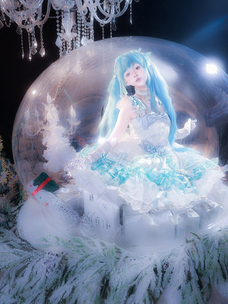 with Accents Blue White Layered Bow Lolita JSK and Dress Princess Ruffle Skirt