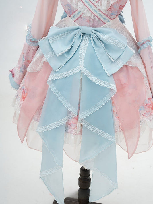 Blue Lace-Trimmed Bow Train