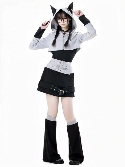 Colorblock Design 45CM Gray Knitted Leg Warmers and Black