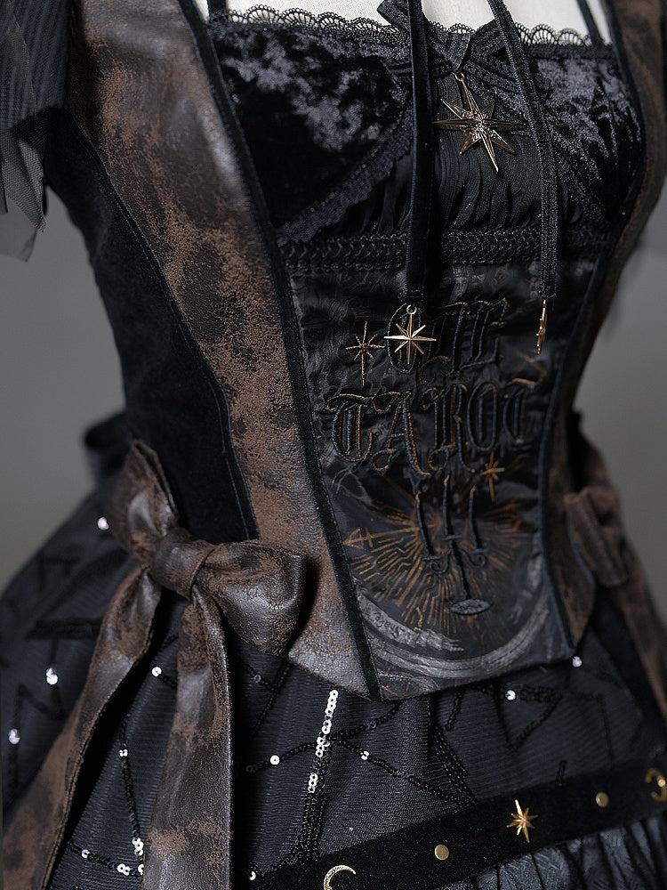 Gothic Lolita with Two-pieces Dress Detachable Tarot Hood Fake Card Print