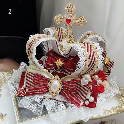 Bowknot Options Cross Lace Hime Trim Mini Rhinestone Hat Details 7 Lolita Crown