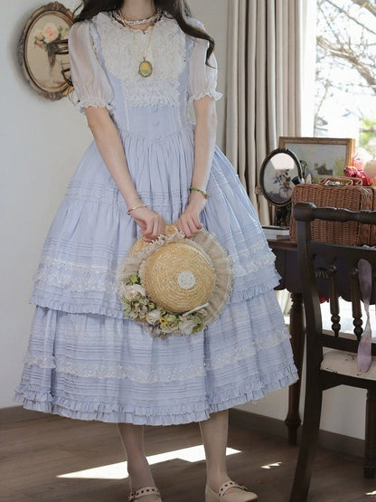 Sheer Short Sleeve Blouse with Pleats - Tiny Garden