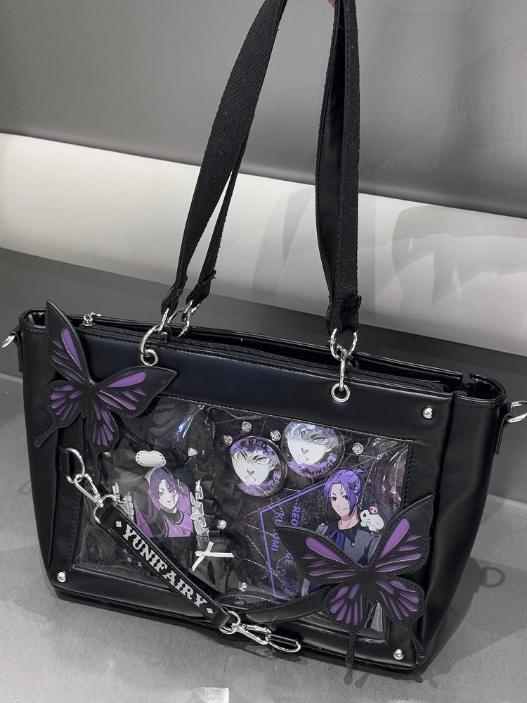 Lila abnehmbare Schmetterlings-Spinnennetz-Detail Schwarze Ita-Umhängetasche