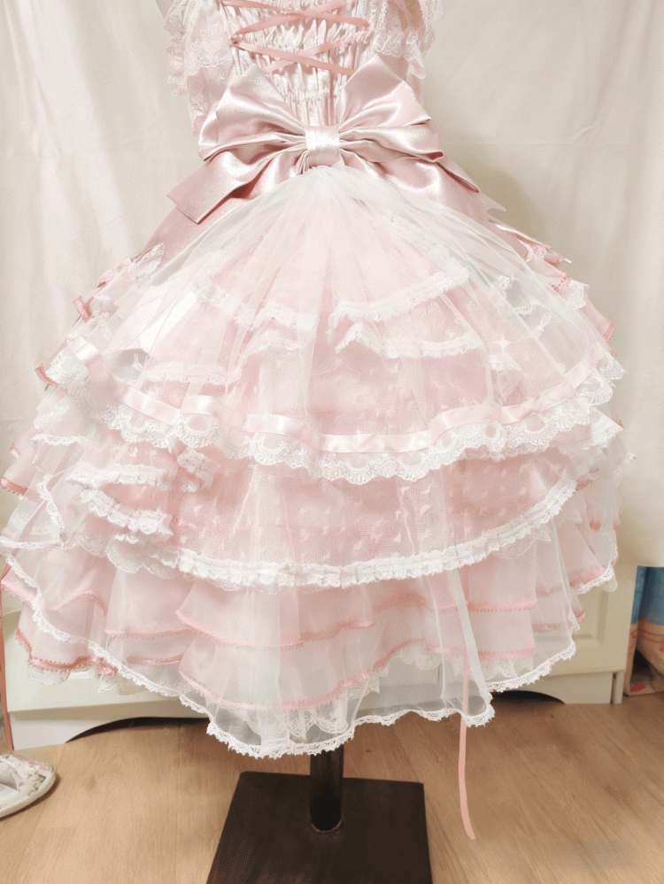 Heart Pink Lace Blue Pattern Hime Train Lolita