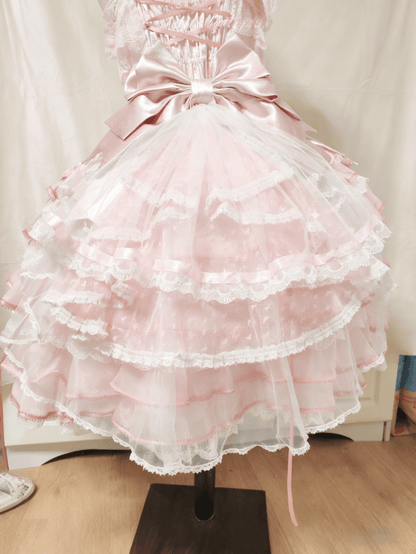 Heart Pink Lace Blue Pattern Hime Train Lolita