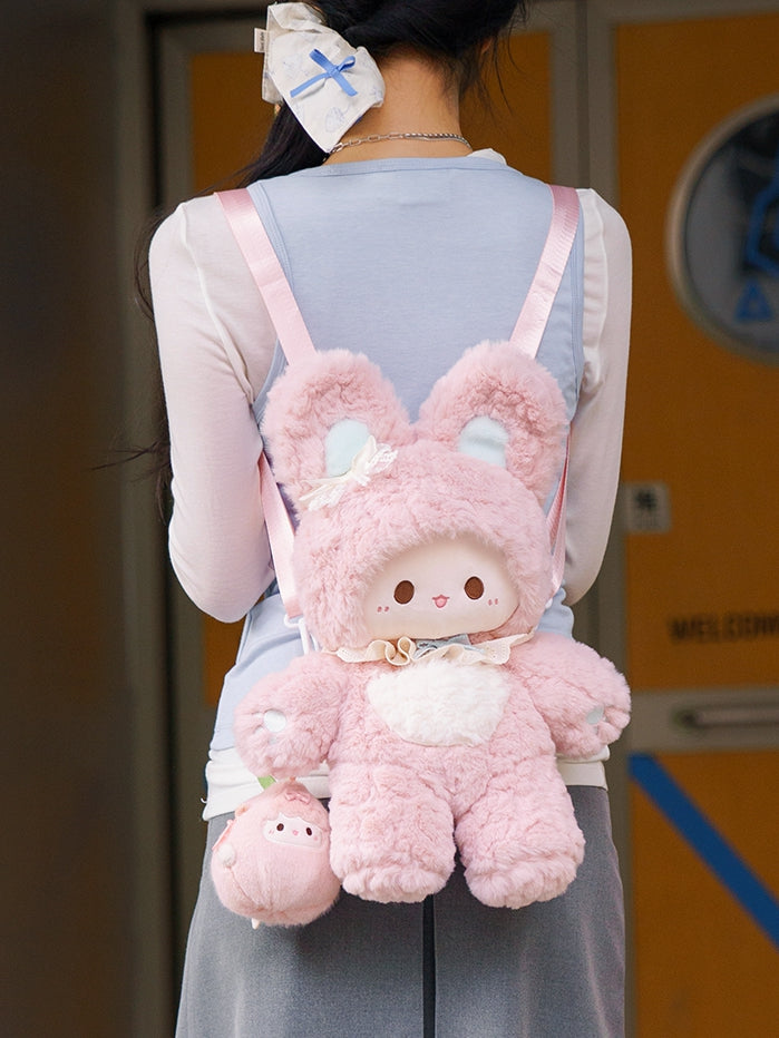 Plush Bowknot Pink Straps Detachable Backpack Decorated 43cm Rabbit Shoulder