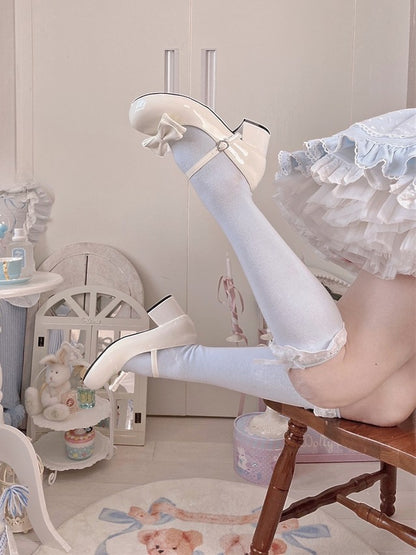 Mid for Off-white Lolita Round Janes Buckle Mary Toe Heart Sweet - with Bow Heel Detachable