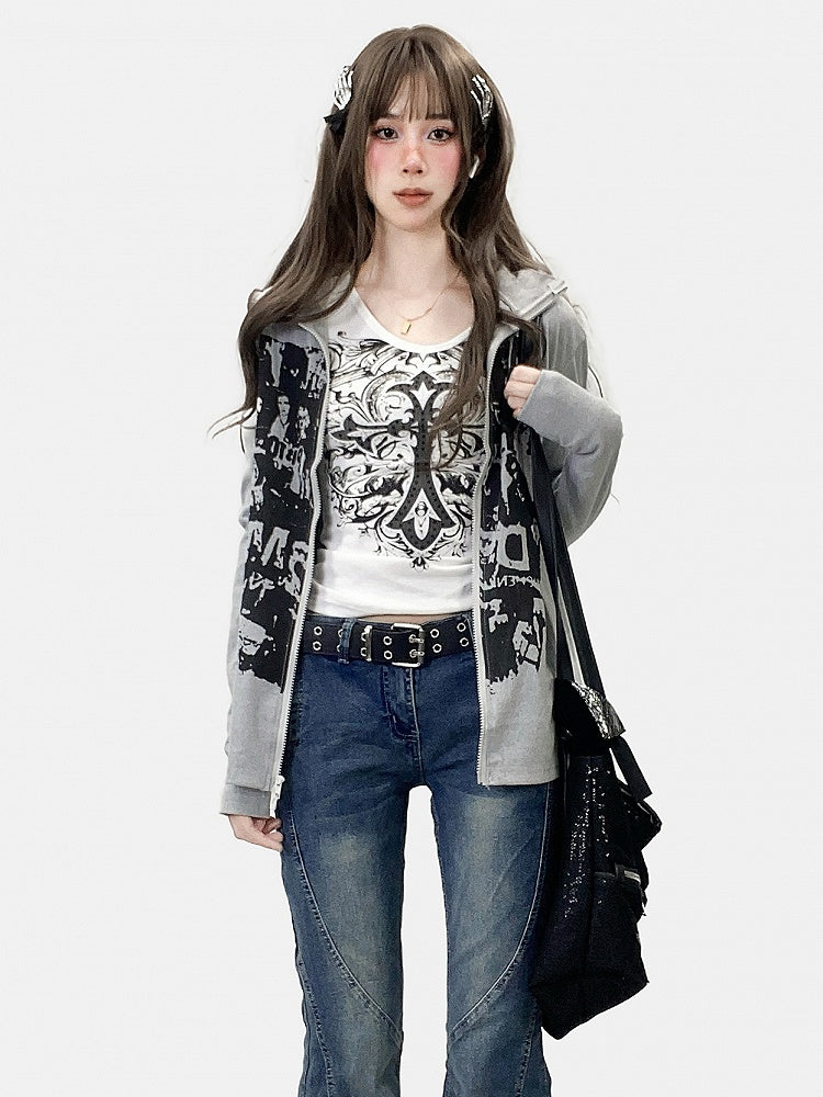 Gray Print Design Bittersweet Jacket