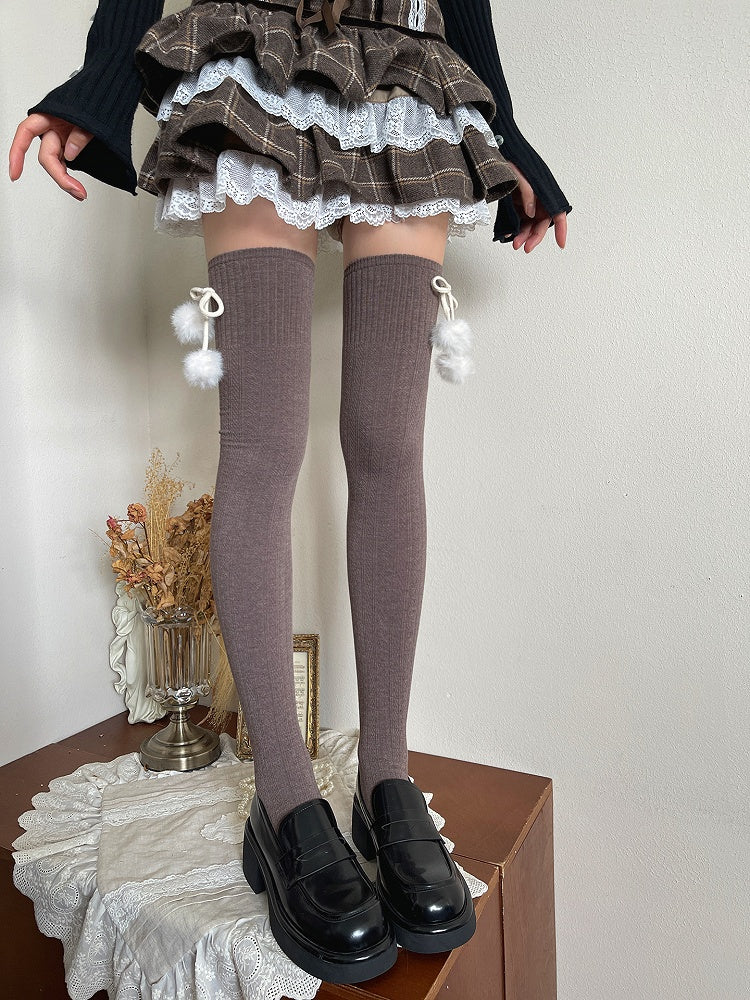Colors Pom-Pom 6 Knit Slimming Stockings with Cable Decorations Warm