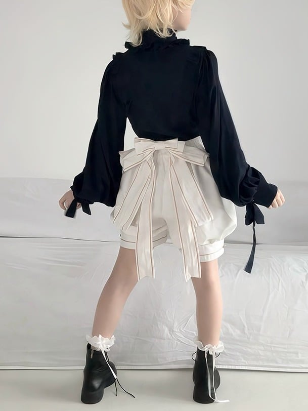 Ouji Lolita Oversized Bowknot in White and Blue - Castle Too