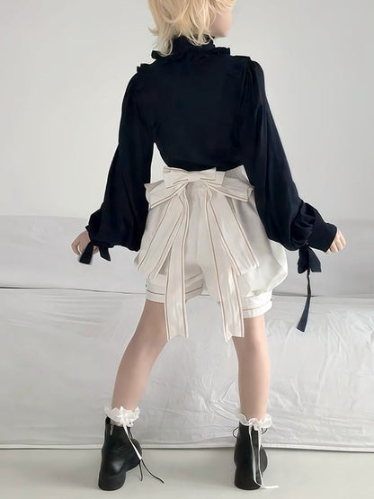 Ouji Lolita Oversized Bowknot in White and Blue - Castle Too