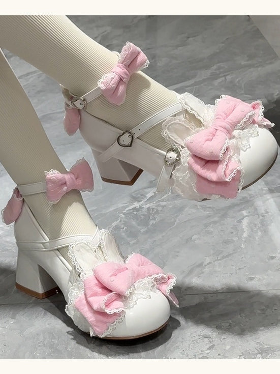 Bows Bunny Low-heel/Mid-heel - Shoes Dreamy Polka Dot White