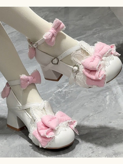 Bows Bunny Low-heel/Mid-heel - Shoes Dreamy Polka Dot White