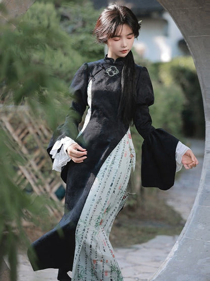 Bow + Necklace Dress China Asymmetrical Long + Beaded Big