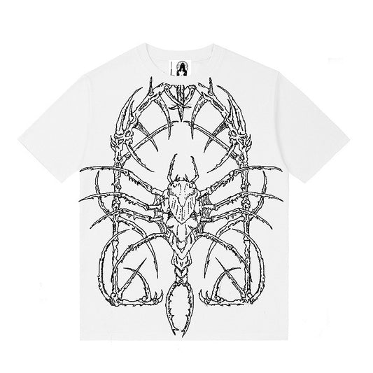 Gothic White T-Shirt Print Beetle with Bone