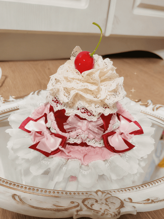 Pink Mini Lace Veil Cherry Lolita with Hat Red Cake