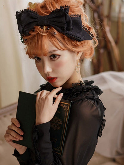 KC Lolita Black/White Bow Charm with Cross