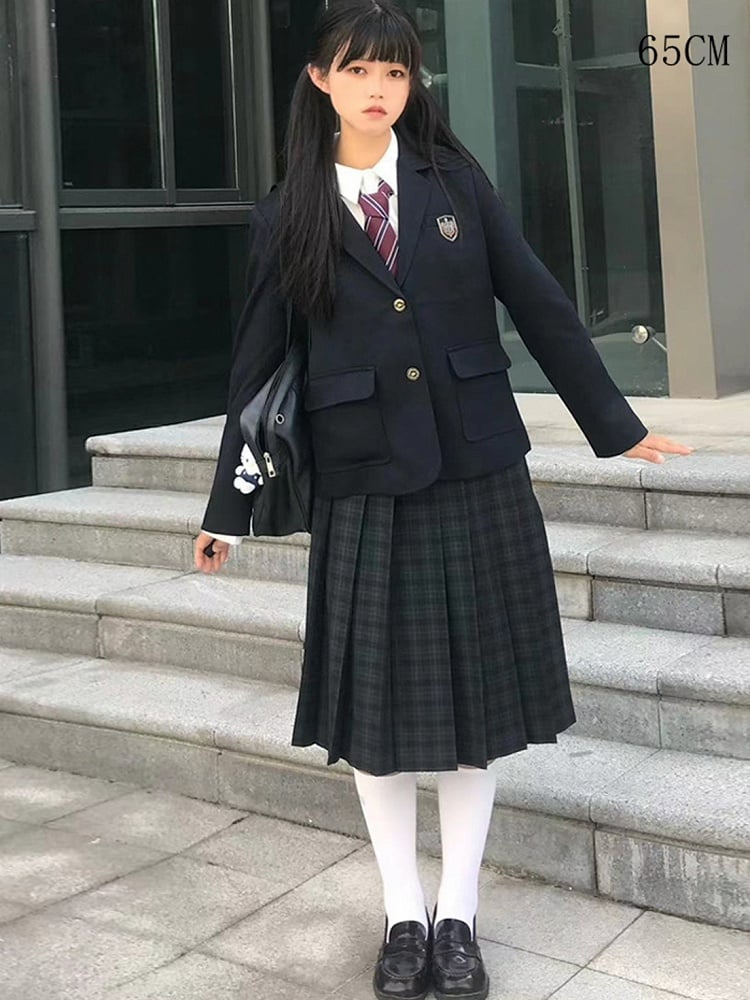 Length 42CM/45CM/55CM/65CM Plaid Uniform Pleated Skirt JK Green Pattern