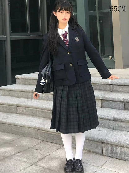 Length 42CM/45CM/55CM/65CM Plaid Uniform Pleated Skirt JK Green Pattern
