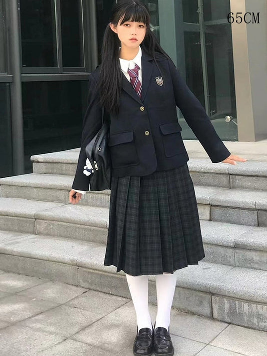 Length 42CM/45CM/55CM/65CM Plaid Uniform Pleated Skirt JK Green Pattern