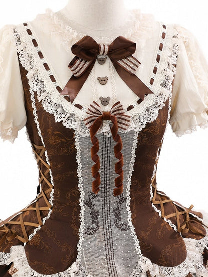 Gorgeous Doll Style Bear Symphony Theme OP with Lace Trim & Bow Accent - Twin Bear Original Design