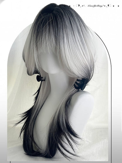 Straight Hair Wigs With 60cm Air Ombre Color Bangs