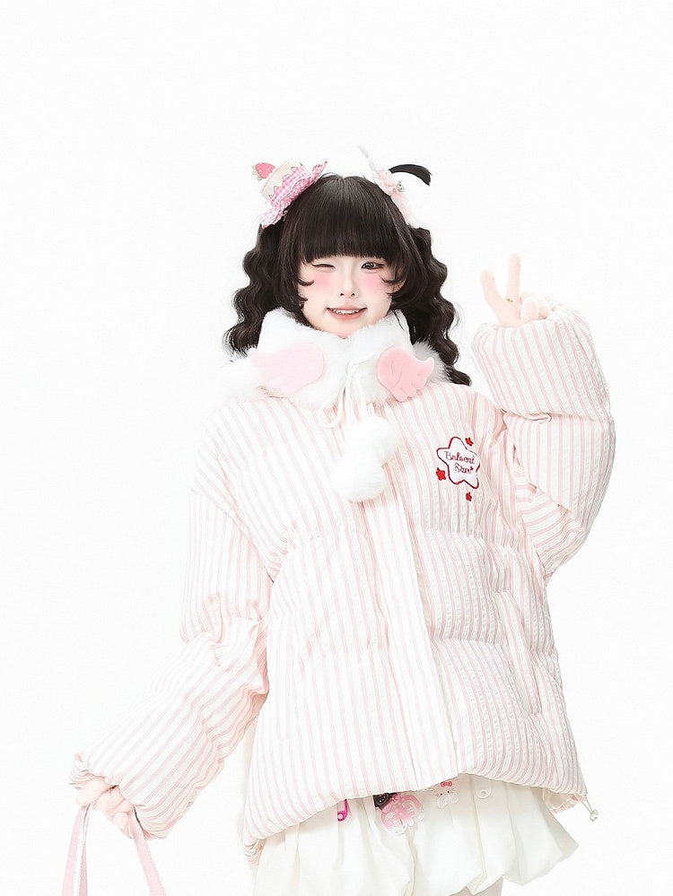 in Embroidery Winter Daily Kawaii Pink/Blue Jacket with Star