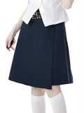 Marineblauer JK-Uniform-Knielanger Rock mit Doppelschnallengürtel