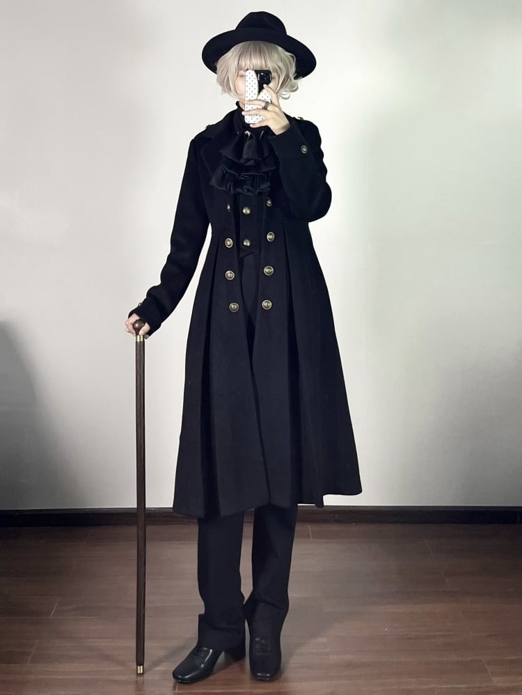 Schwarzer Ouji Fashion Lolita Gothic Prince Winterwollmantel