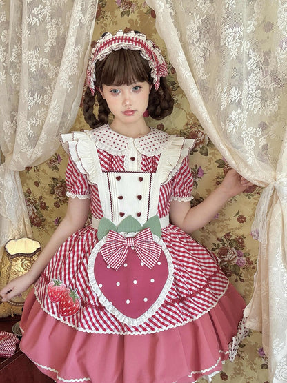 Pattern Strawberry Pink Embroidery Patch Plaid Hairband