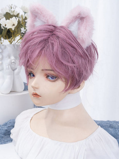 Pink-lila 24CM Kinnlänge Perücke mit Pony