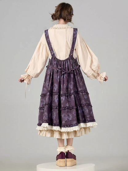 Drawstring Long-Sleeve Ruffled Loose Beige Blouse with Lolita Cuffs