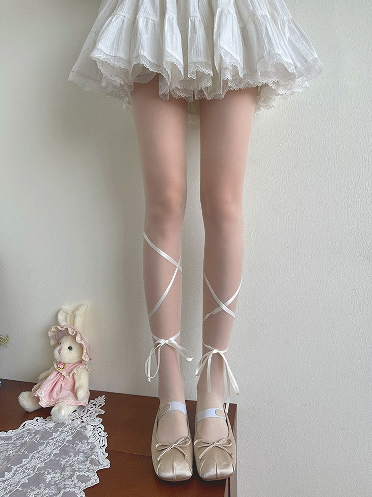 Straps Semi-sheer Lolita Tights Self-tie White