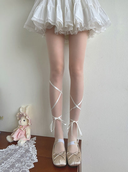 Straps Semi-sheer Lolita Tights Self-tie White