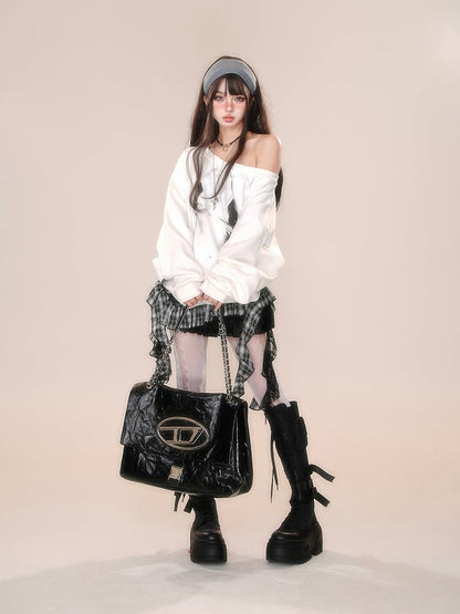 Weißes asymmetrisches Graffiti-Sweatshirt