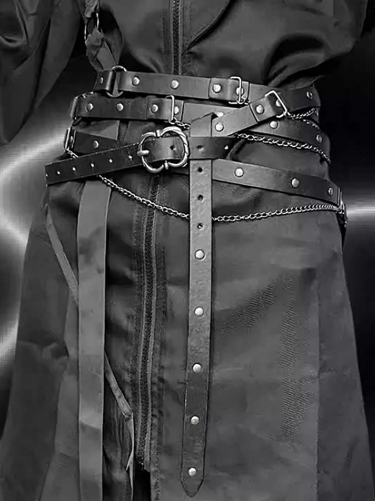 Waist Belt Punk Black/Khaki Charm Chain
